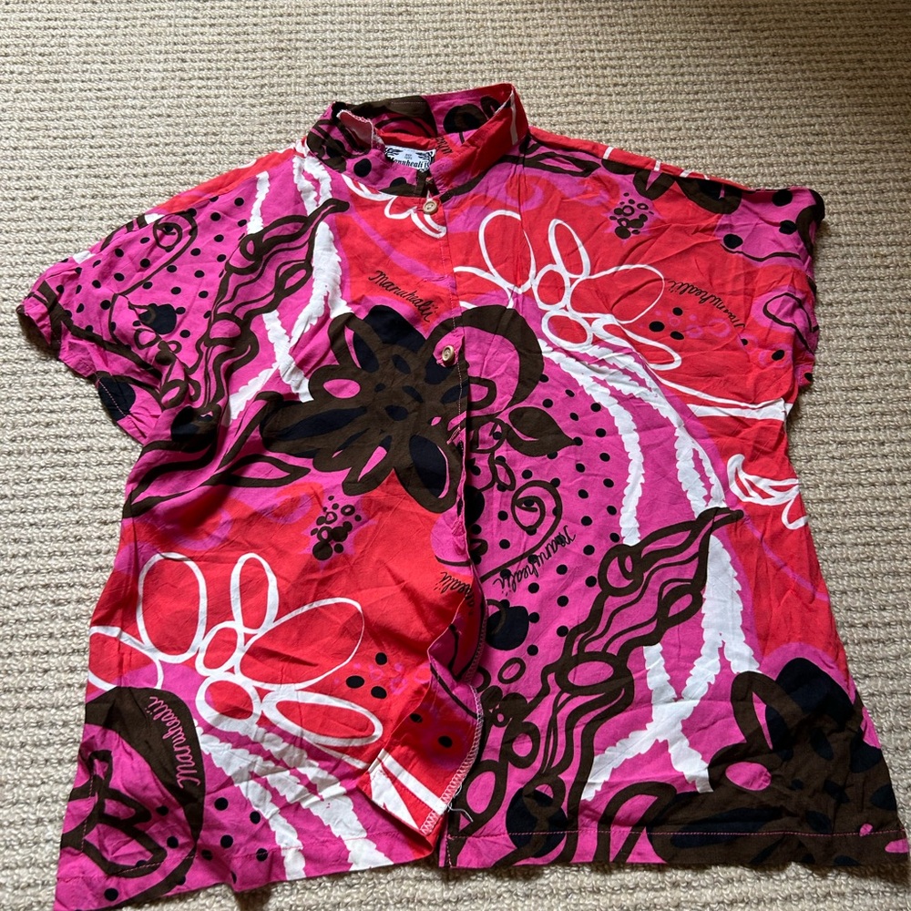 Manuhealii Pink and Black wooden Button Down Shirt M vintage